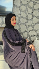 Dark Purple Beaded Luxury Abaya