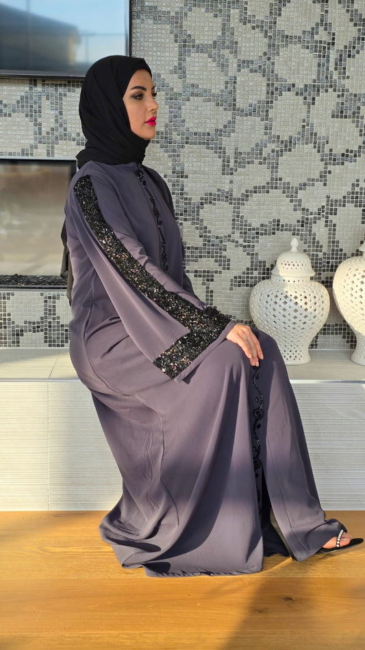 Dark Purple Beaded Luxury Abaya