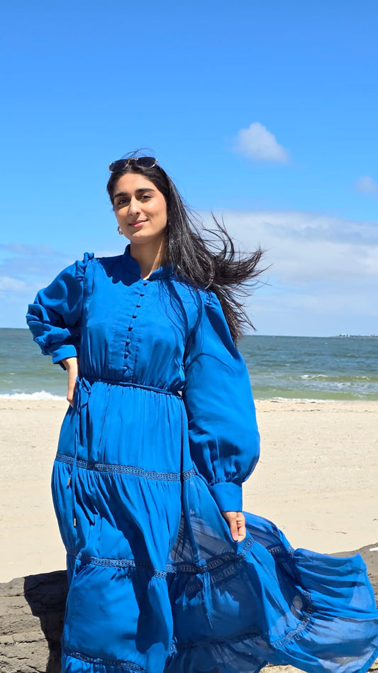 Cobalt Blue Lace Tiered Dress