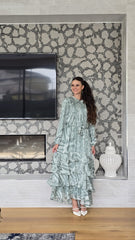 Sage Green Animal Print Ruffle Maxi Dress