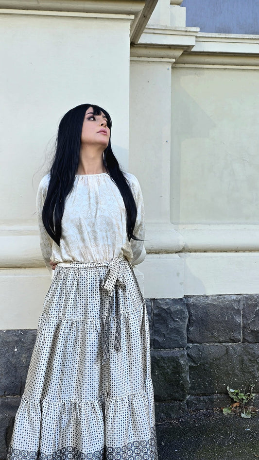 Midnight Maze Satin Tiered Dress