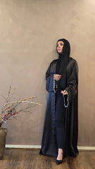 Black satin regal abaya set