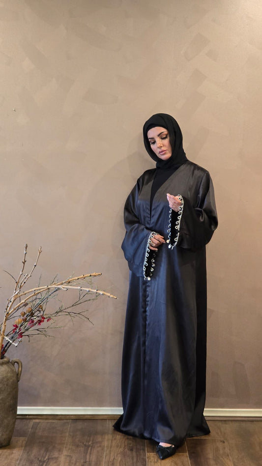 Black satin regal abaya set