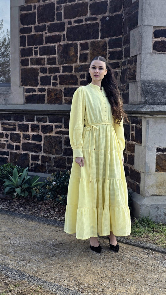 Lemon Glow Tiered Dress