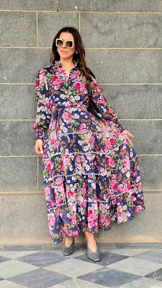 Twilight Bloom Lace Tiered Dress