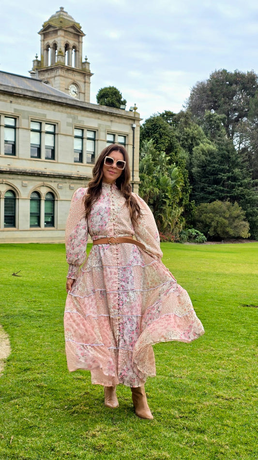 Peach Bloom Lace Tiered Dress