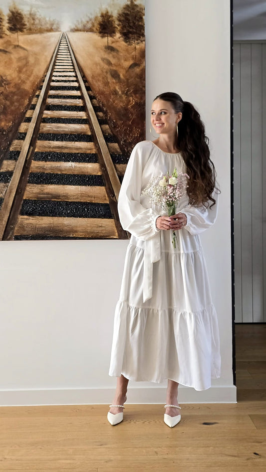 Snowfall Grace Satin Tiered Dress