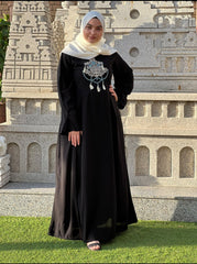 Black Embroidered Tassle Abaya