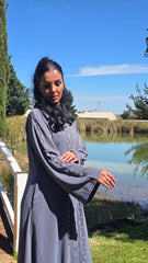 Elan Beadwork Grey Abaya