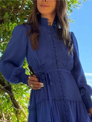 Cobalt Bloom Lace Tiered Dress