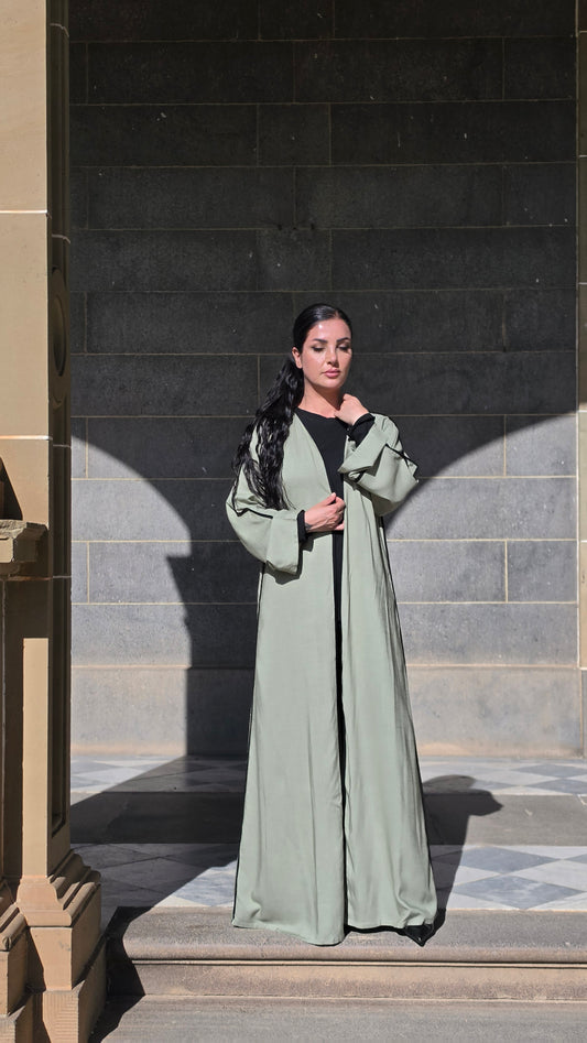 Sage Mist Open Linen Abaya