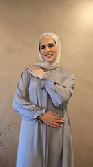 Grey Gathered Sleeves Abaya