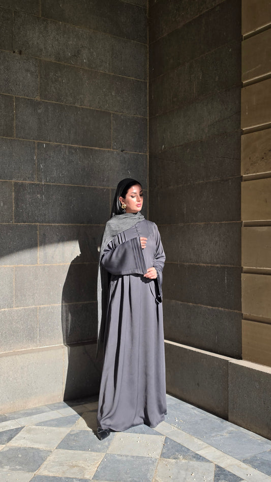 Dark Grey Pleated Closed Abaya