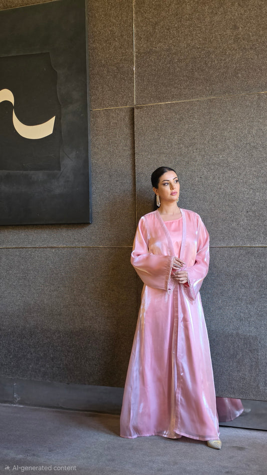 Blush Crystal Organza Abaya Set