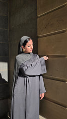 Dark Grey Pleated Closed Abaya