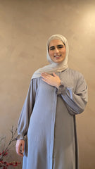 Grey Gathered Sleeves Abaya