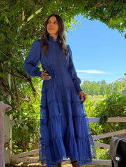 Cobalt Bloom Lace Tiered Dress