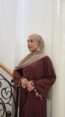 Chocolate Floral Lace Abaya Set