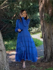 Cobalt Bloom Lace Tiered Dress