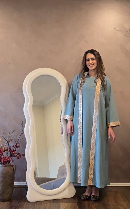 Powder Blue Lace Panel Abaya