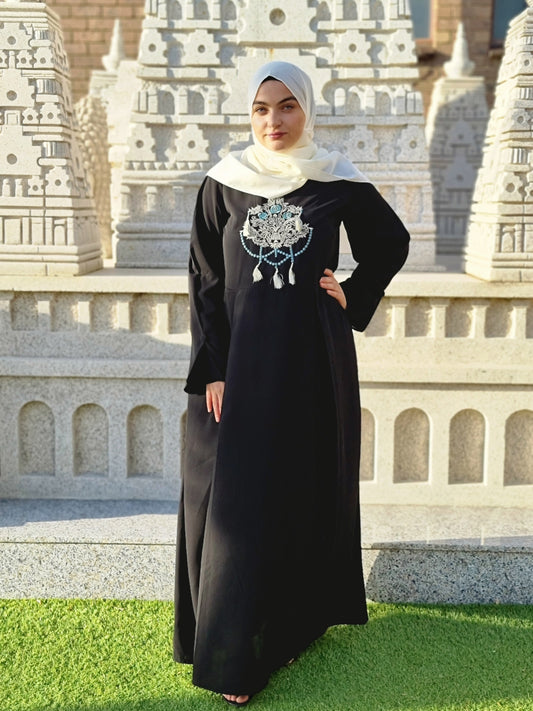 Black Embroidered Tassle Abaya