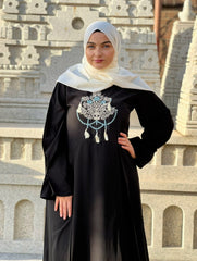 Black Embroidered Tassle Abaya