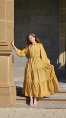 Floral Mustard Tiered Dress