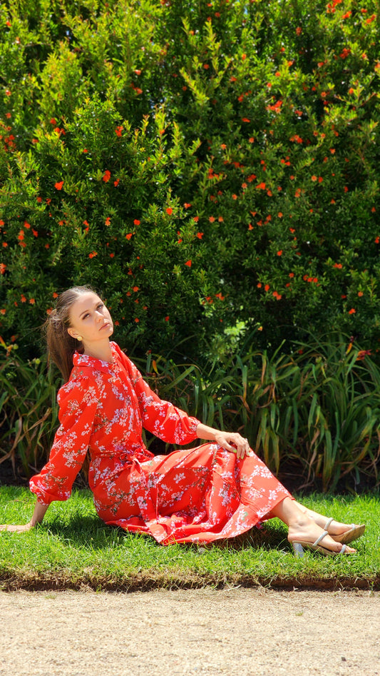 Bright Orange Floral Dress