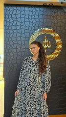 Black And White Lurex Frill Detail Dress