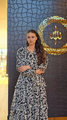 Black And White Lurex Frill Detail Dress