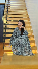 Black And White Lurex Frill Detail Dress