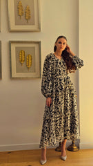 Black And White Lurex Frill Detail Dress
