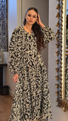 Black And White Lurex Frill Detail Dress