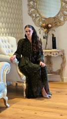 Olive Gold Frill Detail Maxi Dress