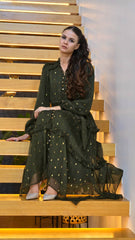 Olive Gold Frill Detail Maxi Dress