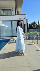 Sky Blue Silver Lurex Lace Trim Dress