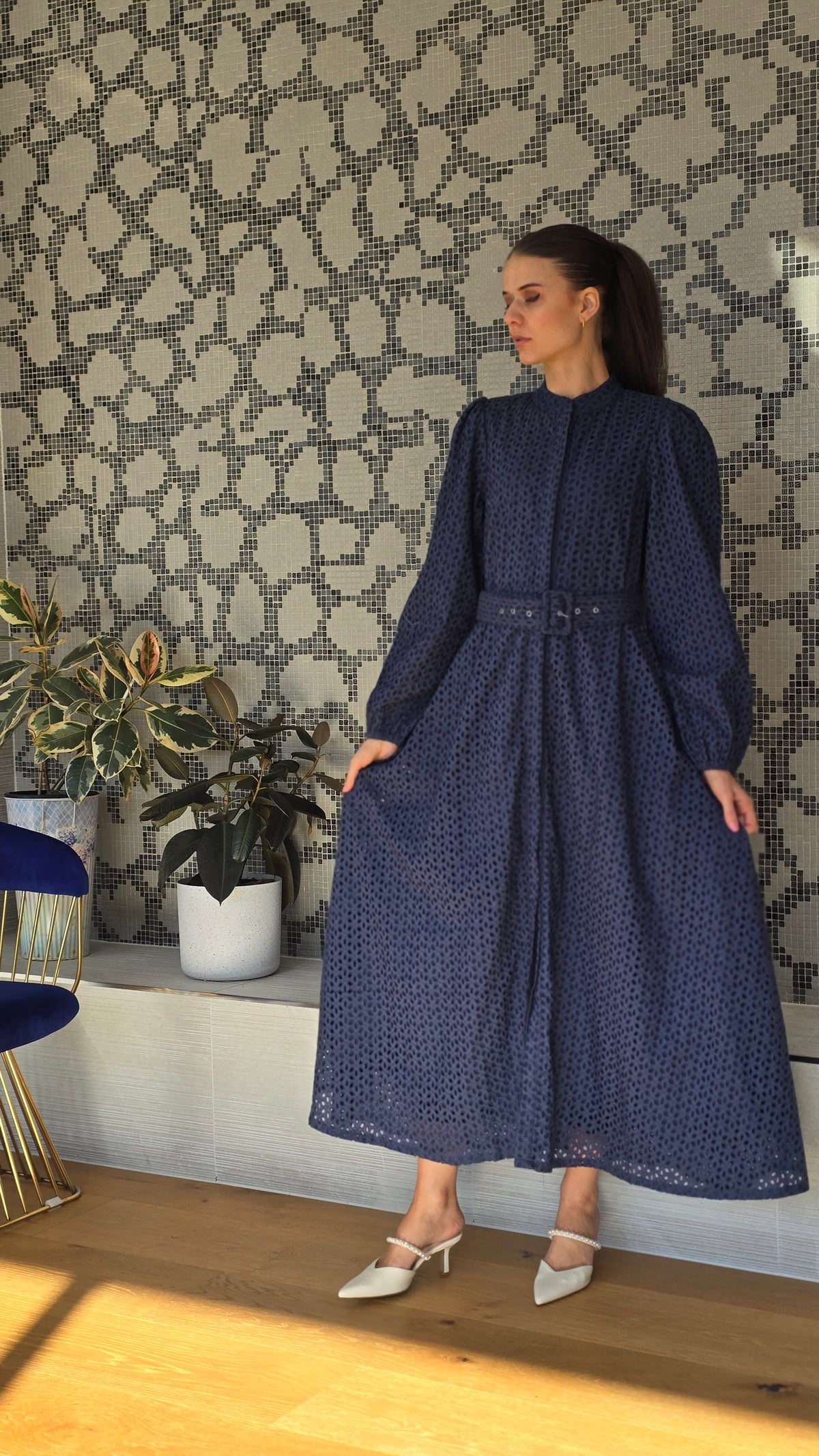 Navy Broderie Dress
