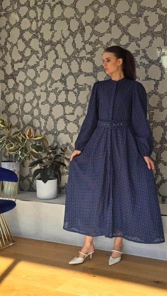 Navy Broderie Dress