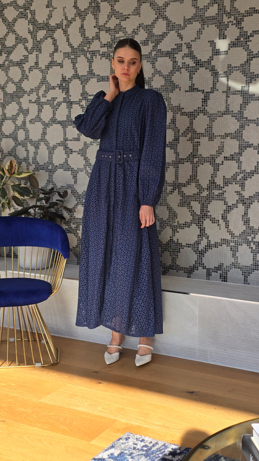 Navy Broderie Dress
