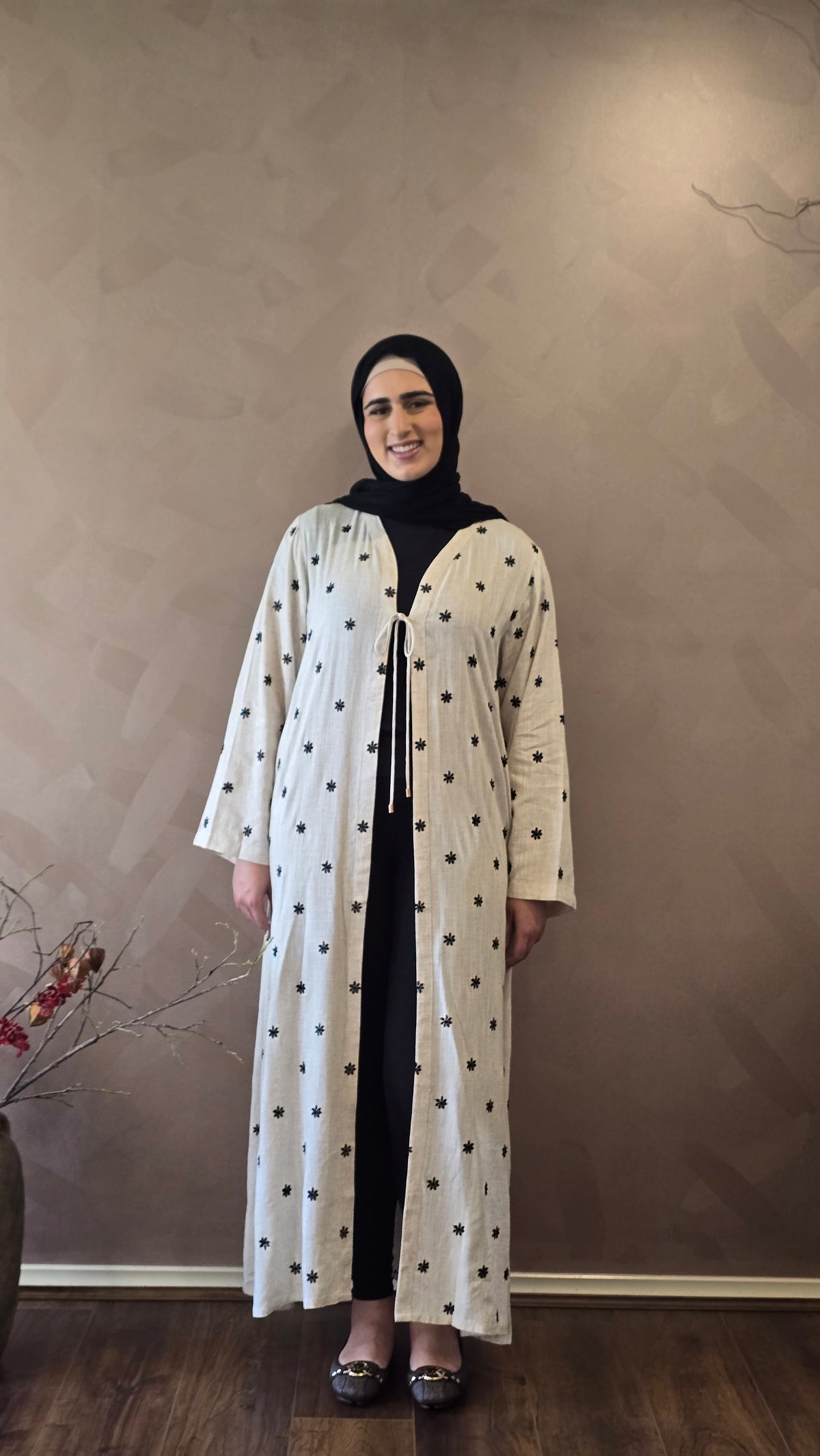 Embroidered Linen Abaya