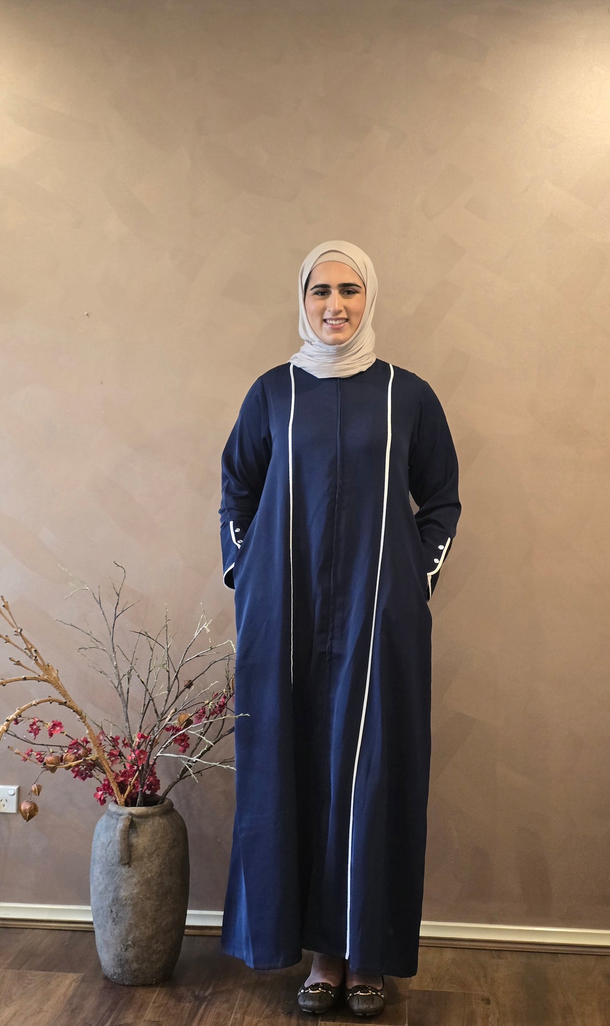 Navy Veil Open Zip Abaya