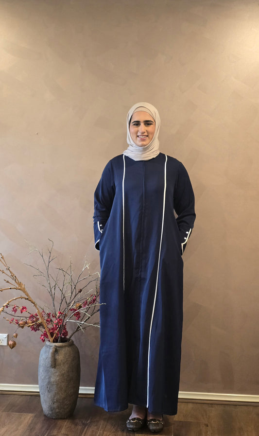 Navy Veil Open Zip Abaya