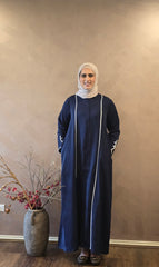Navy Veil Open Zip Abaya