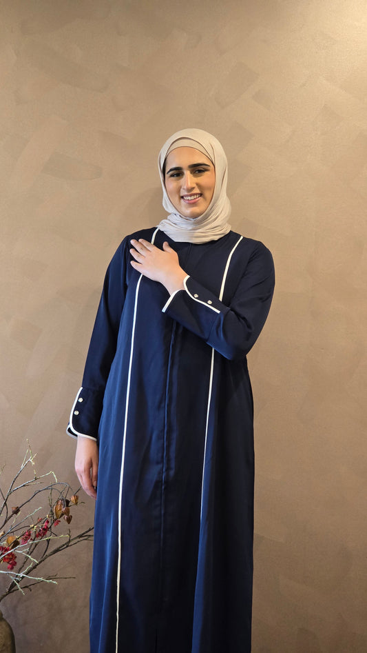 Navy Veil Open Zip Abaya