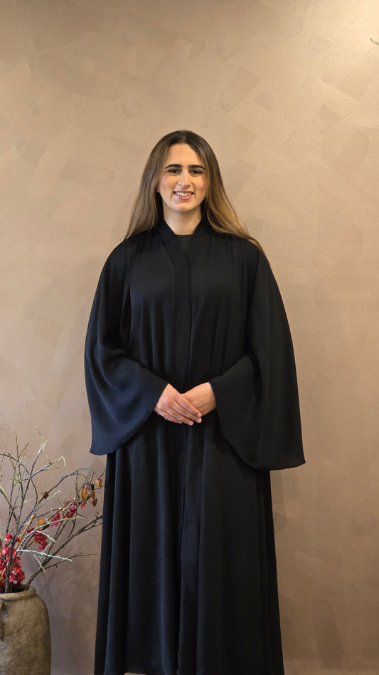 Black Free Size Flowy Abaya
