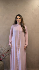 Pink Gathered Sleeves Abaya