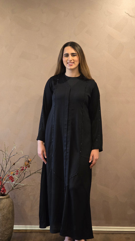 Midnight Shimmer Lace Abaya
