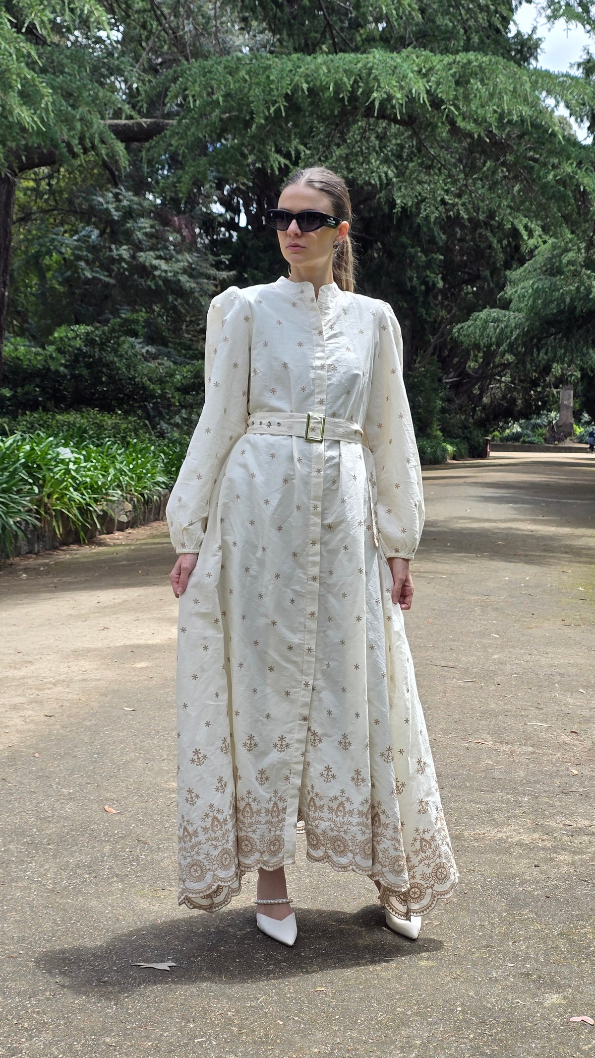 Threaded Bloom Brown Embroidered Dress