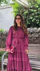 Burgundy Tiered Cascade Dress