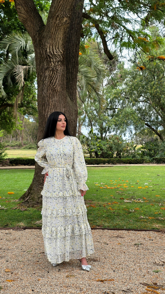 Lemon Gleam Tiered Cascade Dress